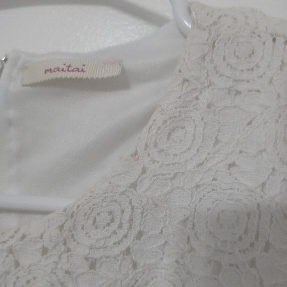 MAITAI WHITE FLORAL LACE SLEEVELESS LINED FLARED MINI SKATER SKIRT MED. - Picture 3 of 9